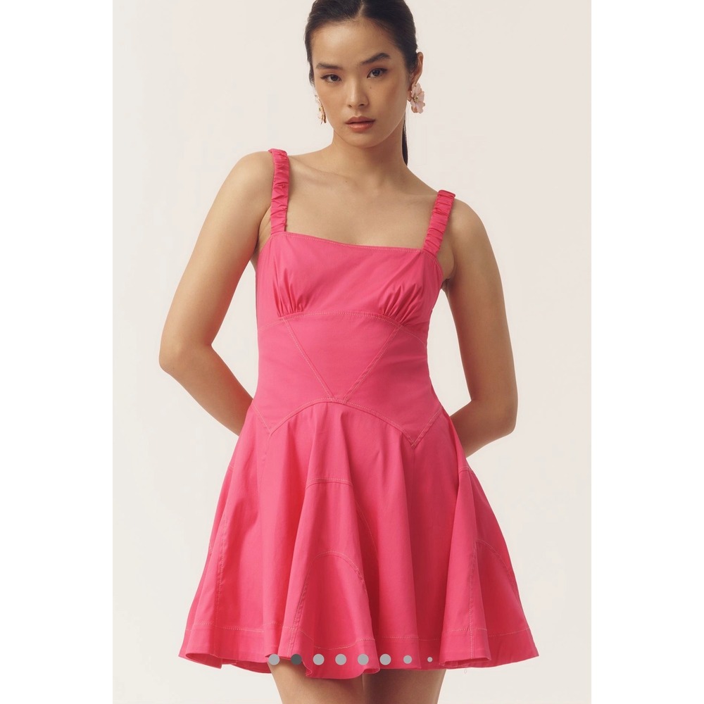 Anthropologie NWT plunge drop waist A-line mini dress Pink Square Neck Size L